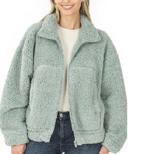 Zenana Sherpa Jacket Light Green S M  XL